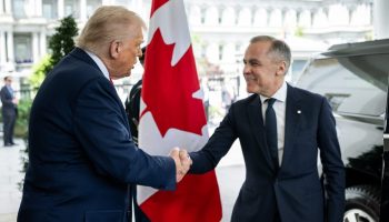 President Donald Trump greets Prime Minister of Canada Mark Carney, Tuesday, May 6, 2025, at the West Wing entrance of the White House. (Official White House Photo by Daniel Torok)