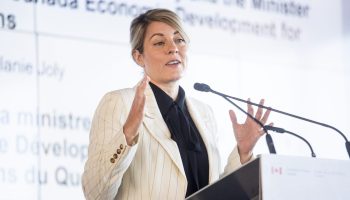 Minister of Industry and Minister responsible for Canada Economic Development for Quebec Regions Mélanie Joly speaks at Canada's Competition Summit 2025 in Ottawa on  Oct. 1, 2025. The Hill Times photograph by Andrew Meade