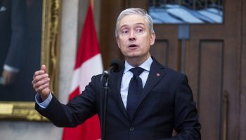 Minister of Finance and National Revenue François-Philippe Champagne holds a press conference in the House of Commons foyer on  Oct. 6, 2025. The Hill Times photograph by Andrew Meade