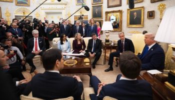 Prime Minister Mark Carney and U.S. President Donald Trump were full of praise for each other at a Oct. 7 meeting in the Oval Office. Photograph courtesy of X/Mélanie Joly